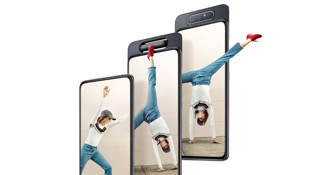 Samsung A80 использует вращающуюся камеру чтобы убрать вырез в дисплее